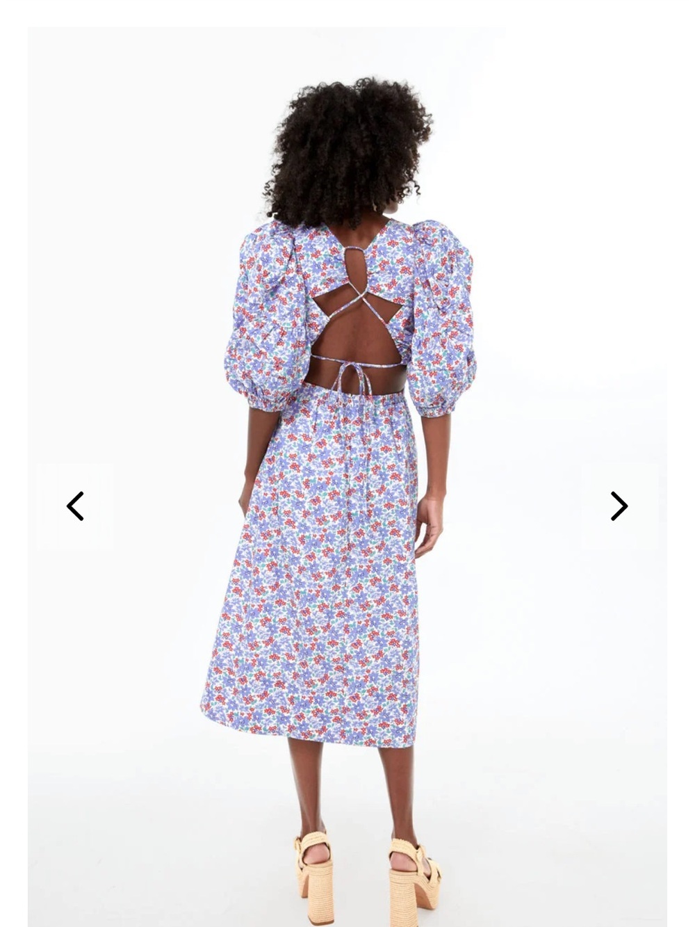 TUCKERNUCK SEA NEW YORK BLUE PEGGY FLORAL PUFF SLEEVE CUT OUT DRESS Sz L NEW